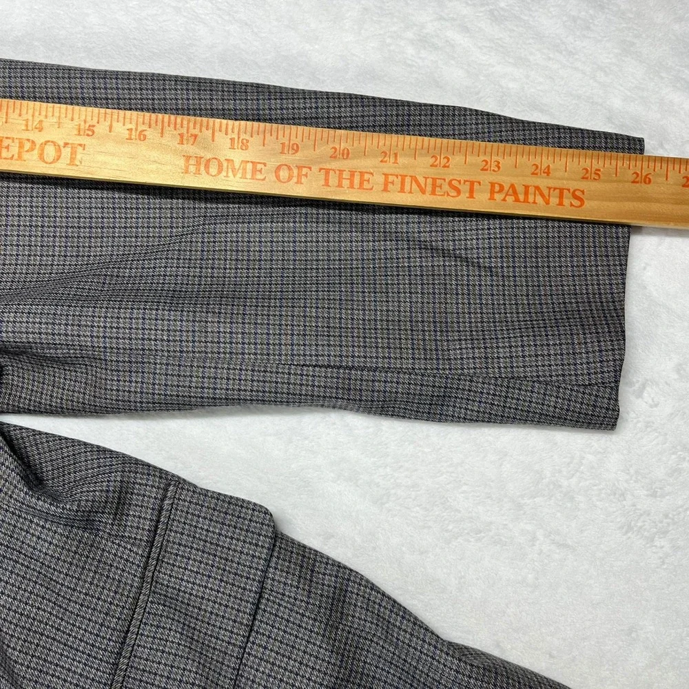 Jos A Bank Traditional Fit Wool Blazer Mens 46R Grey Blue Houndstooth Sport Coat